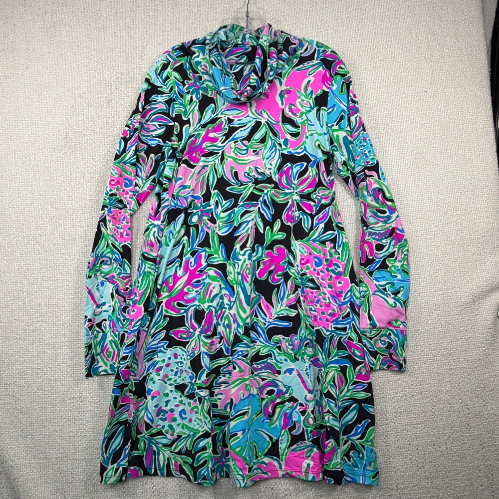 Lilly Pulitzer Sophiletta Hooded Dress UPF 50+ Floral Pink Blue Green Medium